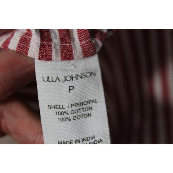 ULLA JOHNSON Sz P XS Adira Off White Red Stripe Coverup Dress Midi Tie Shoulder - Picture 4 of 14